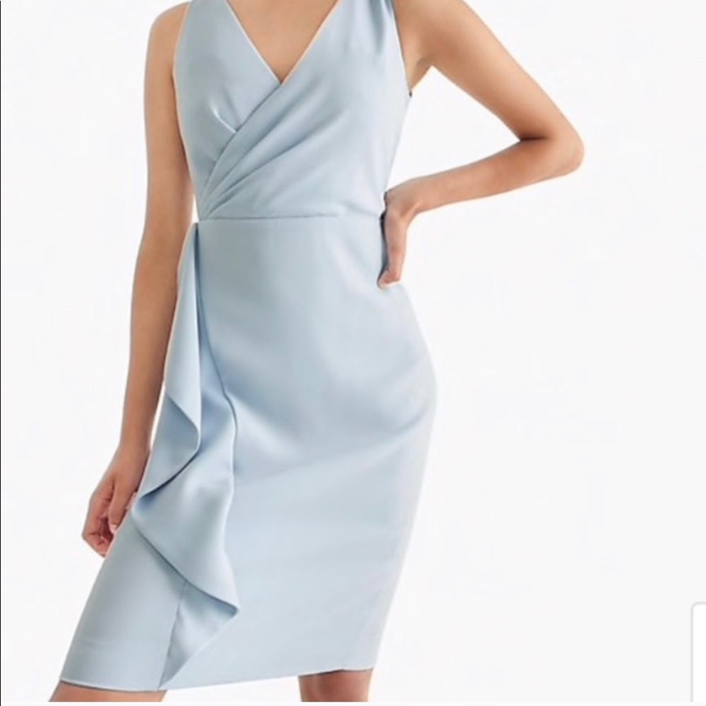 J. Crew Light Blue V-Neck Ruffle Mini Dress